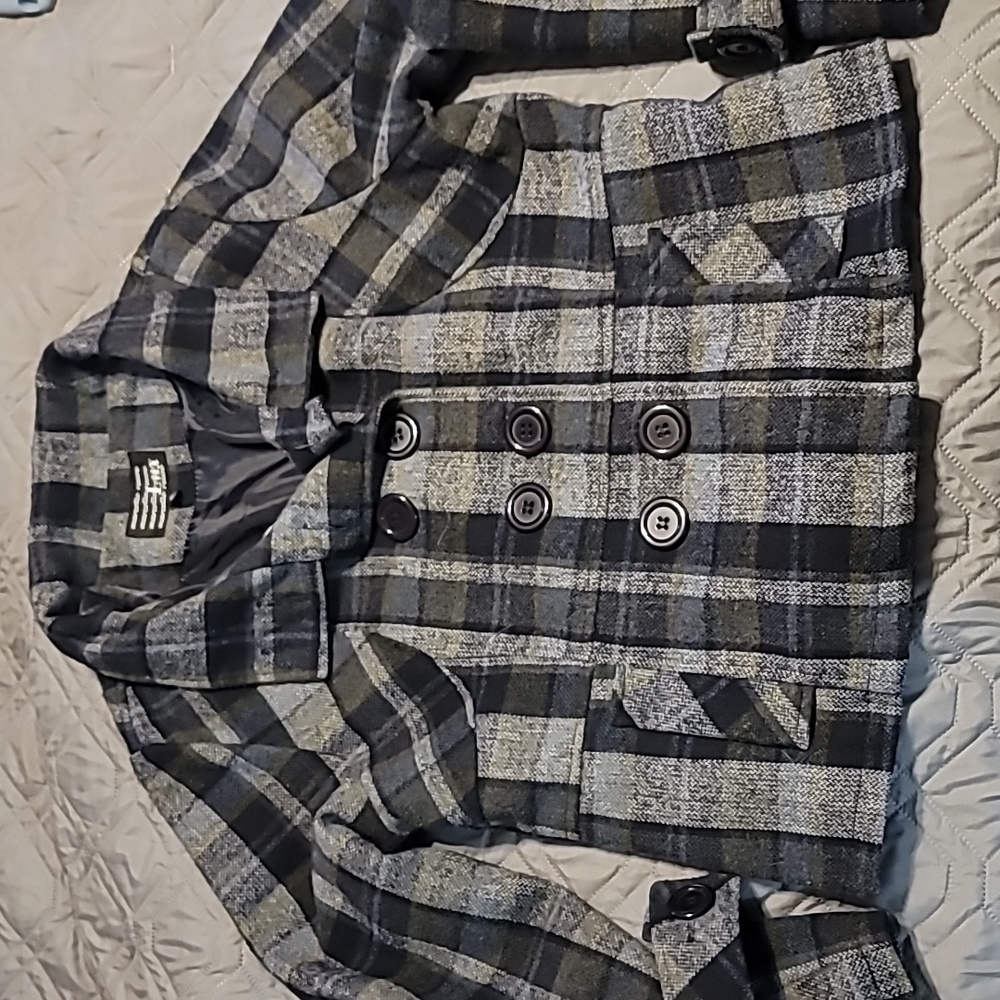 SUPER CUTE MARCELLE RENEE PLAID PEACOAT LIGHTER WEIGHT DOUBLE BREASTED SIZE XL